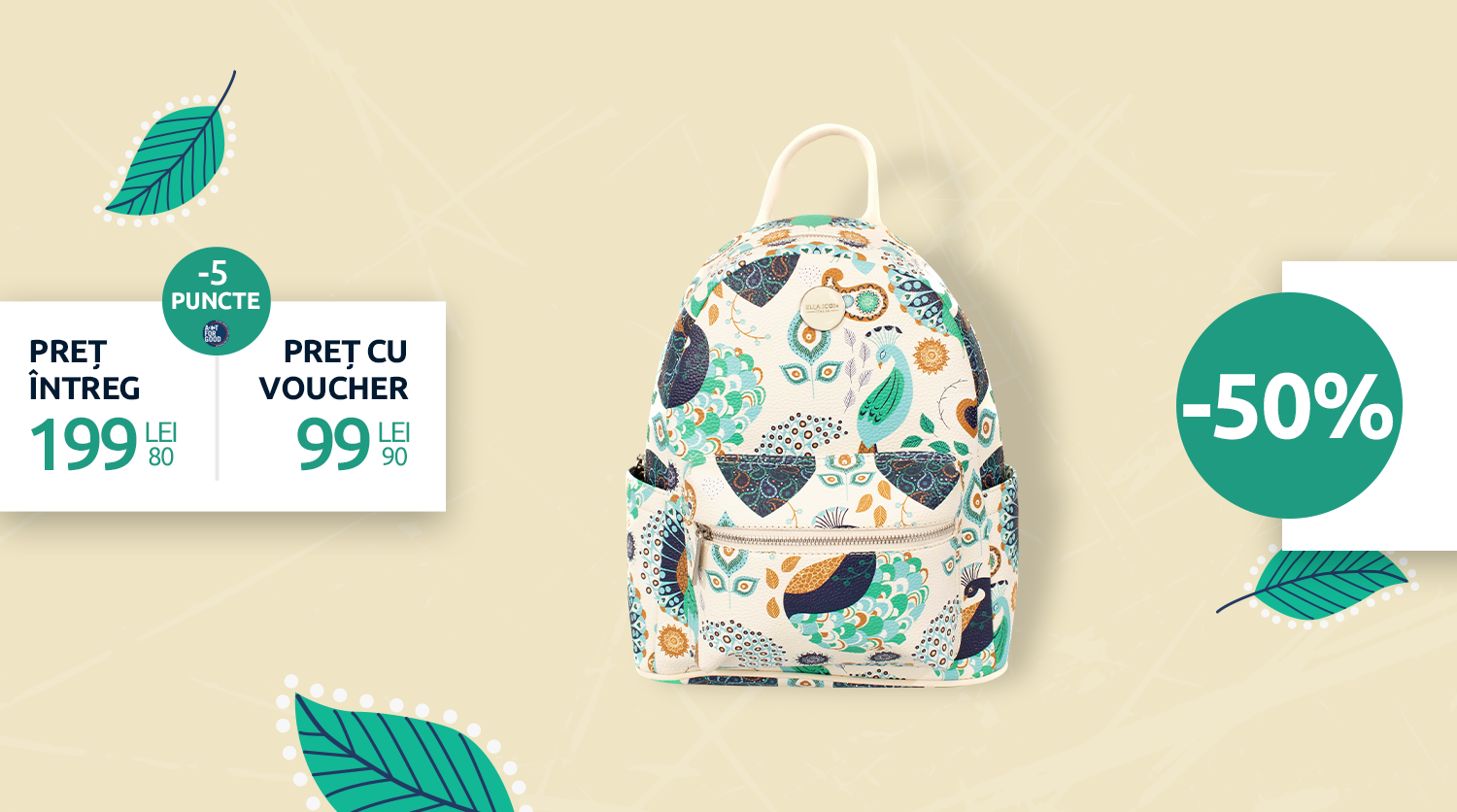 RUCSAC DAMĂ PAVONE PRINT 27 CM