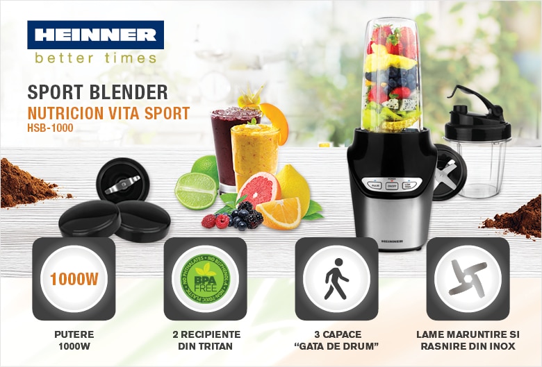 Blender Heinner HSB-1000, 1000W, 2 de 1 si 0.5 Litri | Carrefour